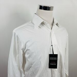 NWT Bergamo New York 16 16.5 32/33 Fitted Wrinkle Free Dress Shirt White Cotton